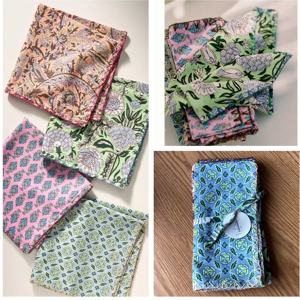 NWT Anthropologie Floral Dining Table Linens - Pink, Green, Blue